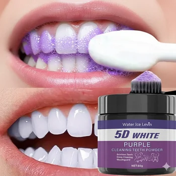 Polvere sbiancante per denti viola: carbone per pulizia profonda e rimozione macchie, alito fresco, igiene orale invernale per un sorriso più brillante
