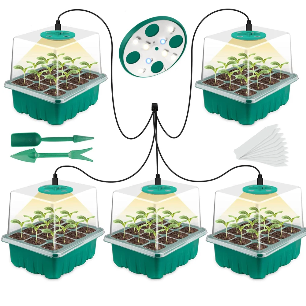 Garden Seedling Trays Propagator Growing Trays With Plant LED Lights Seeds Starter Grow Trays Nursery Pots For Garden Greenhouse 