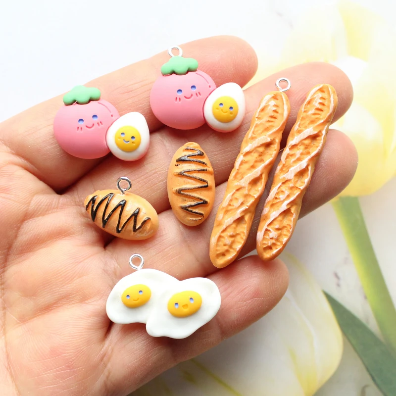 10 PC creative simulation food resin fried egg keychain pendant