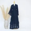 Mousseline de soie Abaya Kimono dubaï musulman Cardigan couches Abayas femmes Robe décontractée femme Islam vêtements avec ceinture Abaya tenues arabes