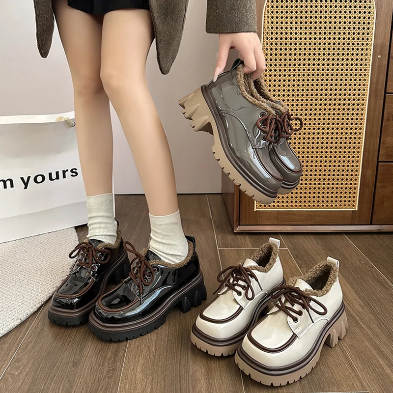 

Womens Loafers Shoes White Sneakers Female Footwear Round Toe Oxfords Autumn Shallow Mouth Clogs Platform Slip-on Fur Dress Casu