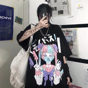 Women Harajuku T-shirt Summer Cotton Tshirt Graphic Tee Top Pastel Goth Gothic Print Clothing Anime Emo Alt Clothes for Girl 1