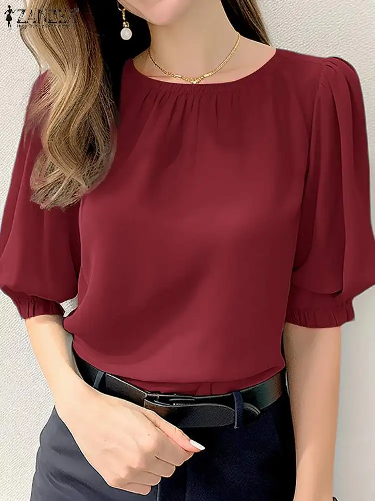 

ZANZEA Fashion 2024 Women Blouses Half Sleeve Streetwear Shirt Solid Tops OL Work Tunic Summer Blouse Blusas Oversized Tee