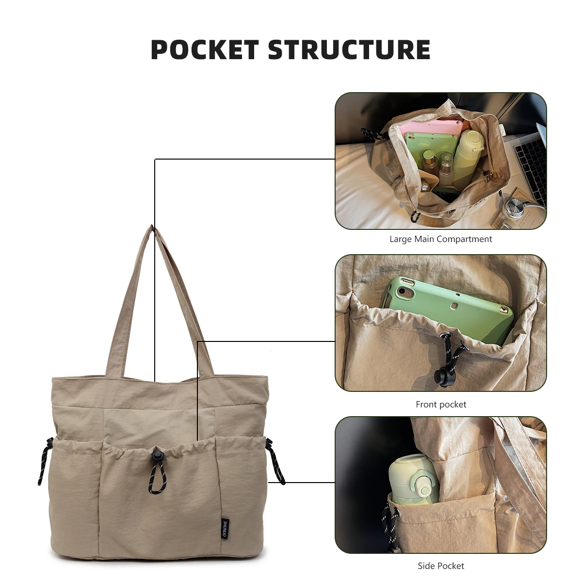 2025 New Style Work Commute Tote Bag Large Capacity Nylon Lightweight Crossbody Bag Casual Handbag Student Shoulder Bag for Shopping Hiking Sports