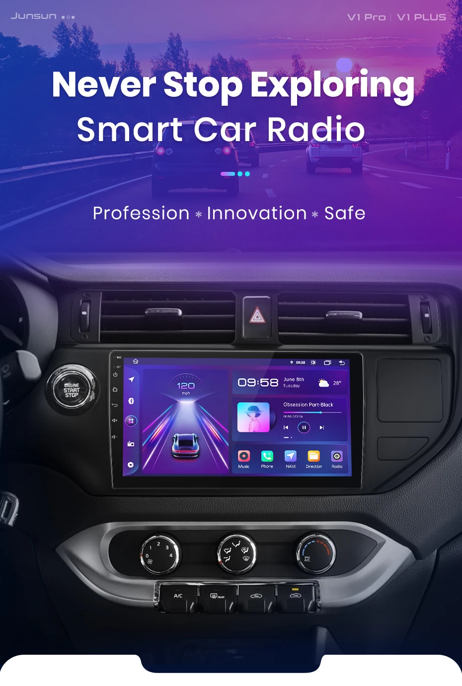 Junsun V1 Drahtlose CarPlay Android Auto Radio Für KIA RIO 2011 2012 2013 2014-2015 4G Auto intelligente Systeme 2Din Autoradio GPS – Detail 1