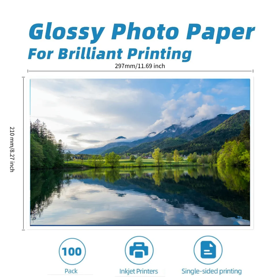 Carta Fotografica Lucida A4 - 105 Fogli, Impermeabile, 180 G/m&sup2;, Per Stampanti A Getto D'Inchiostro