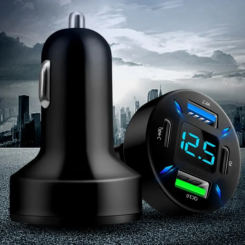 Car Charger 4 Port Car Charger USB Charger PD+QC3.0 Type C Fast Charging Quick Charge 3.0 Car Mobile Phone Adapter For IPhone 15 14