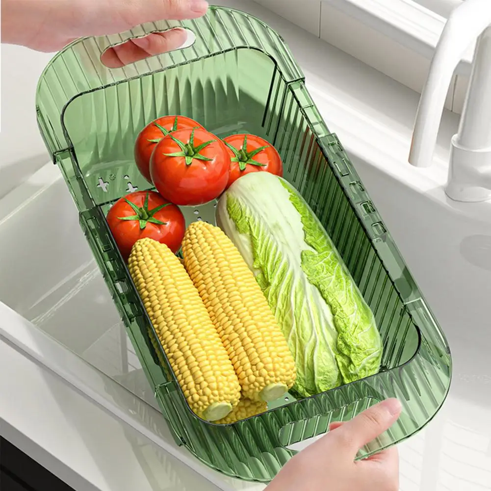 Telescopic Kitchen Sink Drain Basket Large Capacity Adjustable Strainer Sink Fruits Vegetables Washing Basket Dish Drying Rack