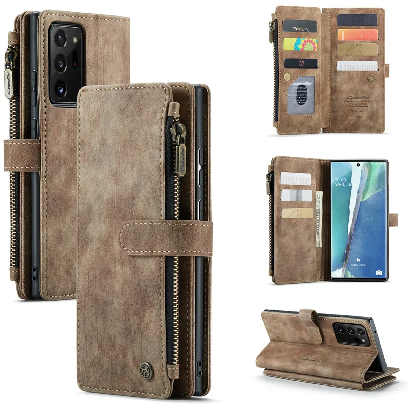 

Многофункциональный кожаный чехол-кошелек CaseMe на молнии для Samsung Galaxy Note 10 Plus 20
