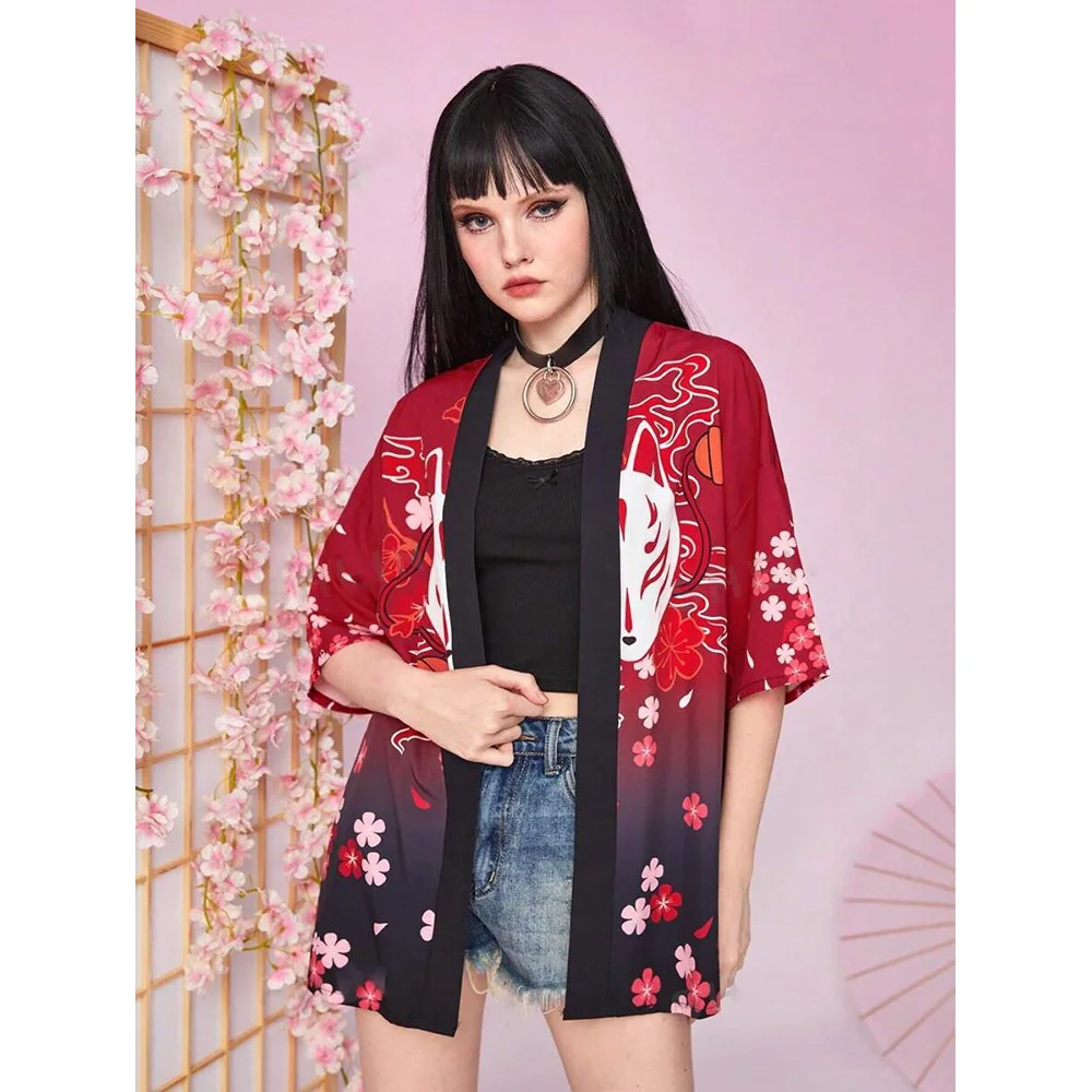Kimono Cardigan Japanese Traditional Clothing Summer Fashion Cardigan Cherry Blossom Petal Print Fabric Soft And Comfortable chiffon cardigan top japanese kimono clothes