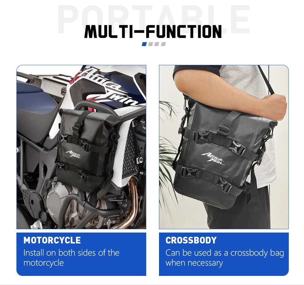 Sturzbügeltasche an einem Adventure-Motorrad befestigt