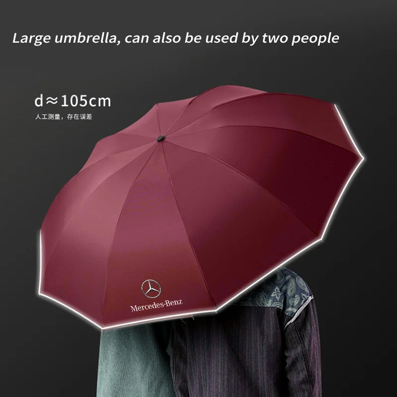 For Mercedes-Benz A B C E S V R-Class A45 C43 CLA GLA GLB GLC SLK SL Car Logo Umbrella Led Light Automatic Folding Windproof Sunshade Umbrella