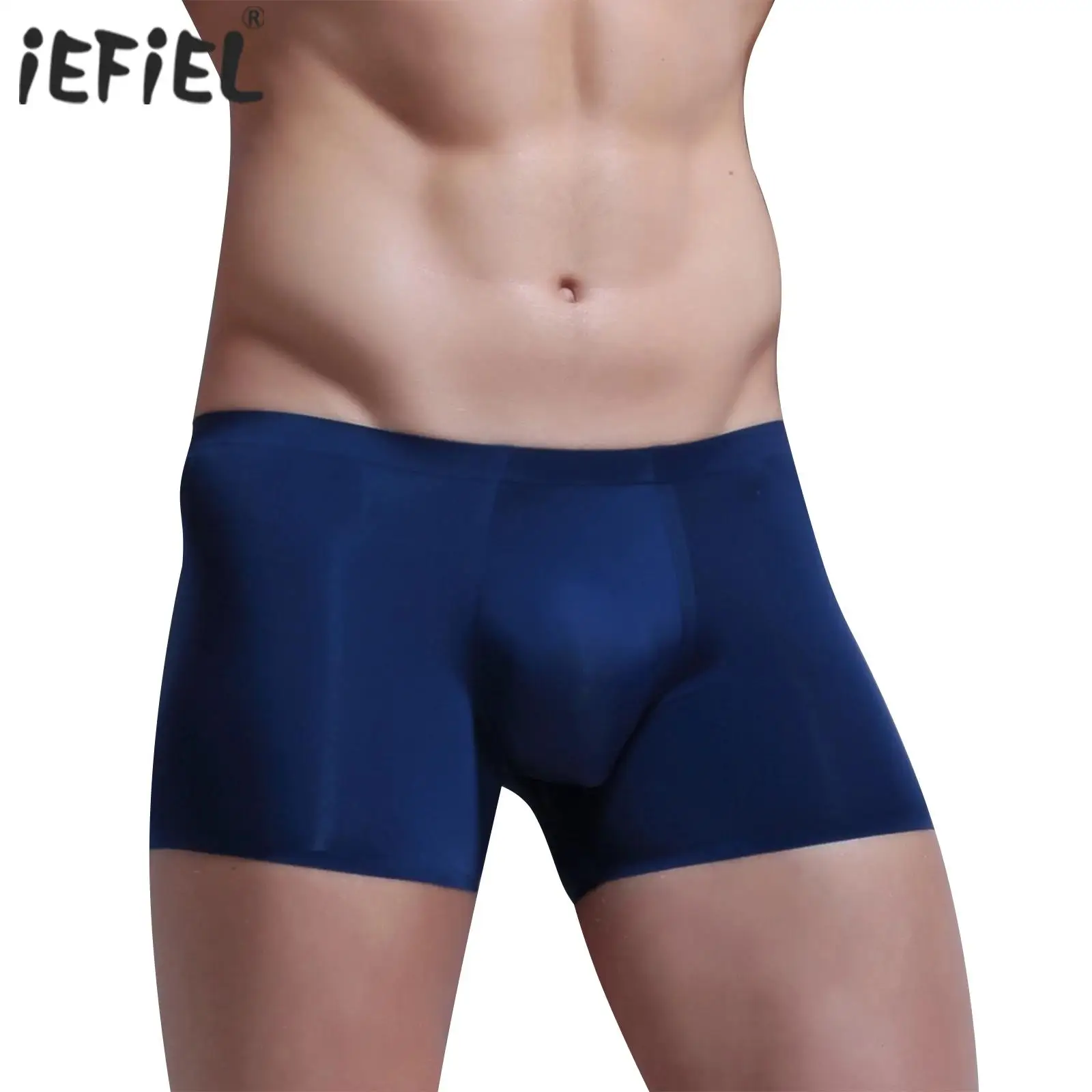 

Mens Lingerie Semi See Through Boxer Briefs Low Rise Bulge Pouch Elastic Waistband Shorts Stretchy Underpants Seamless Underwear