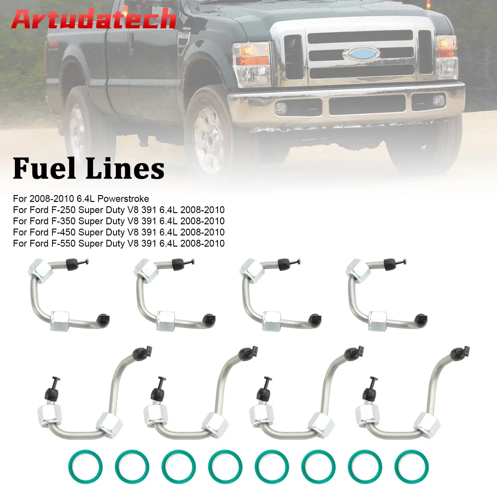 

Artudatech 8PCS Fuel Injector Install Kit w/ Injector Line fit For Ford F250-F550 6.4 2008-2010