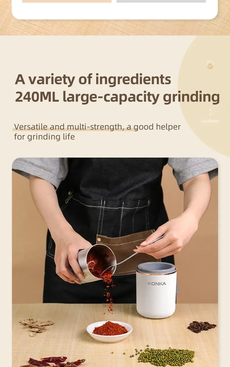 S9939cb3d01fd451fabc82e4f717bb737k KONKA Mini Portable Spice Food Processor Electric Manual Coffee Bean Grinder Coffee Powder Grinder