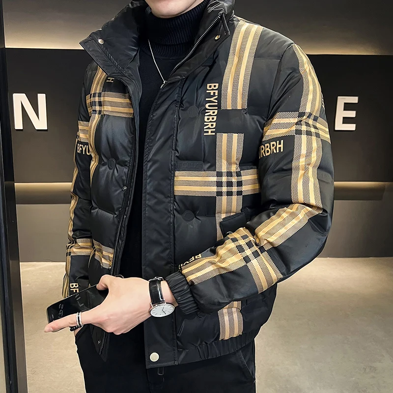 Men Short Down Jacket Winter New Lapel Thickened Trend Print Light