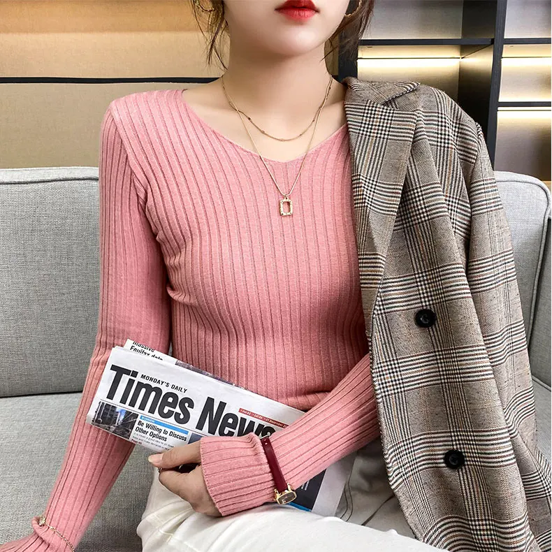 long cardigan Simple And Fashionable Bottoming Shirt Women's Inner Self-Cultivation Slim Long-Sleeved Sweater Autumn And Winter Tight Knitted green cardigan