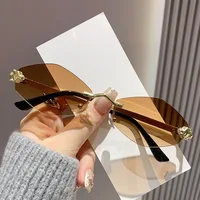 Trendy Rimless Polygonal Sunglasses Stylish Gradient Lens Metal Shades Eyewear Luxury Brand Small Vintage Sun Glasses