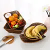 1Pcs Breakfast Bread Food Handwoven Rattan Basket Fruit Vegetable Cake Wicker Round Rectangular Shape Storage Tray 5