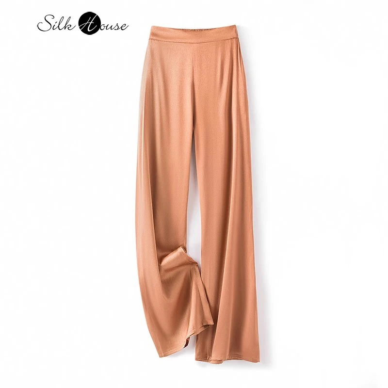 

93%Natural Mulberry Silk Satin Comfortable Elegant Fashionable Women's Pants Straight Leg Pants Breathable Smooth Versatile