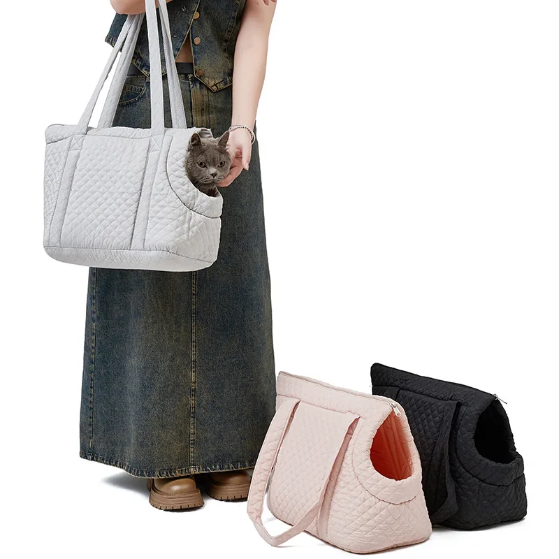 Pet Handbag Autumn and Winter Ultra-Light Quilted Cotton Pet Carrying Bag Single Shoulder Cat Outing Bag