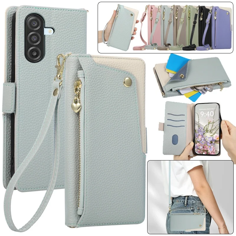 Crossbody Leather Wallet Phone Case with Card Holder Slots