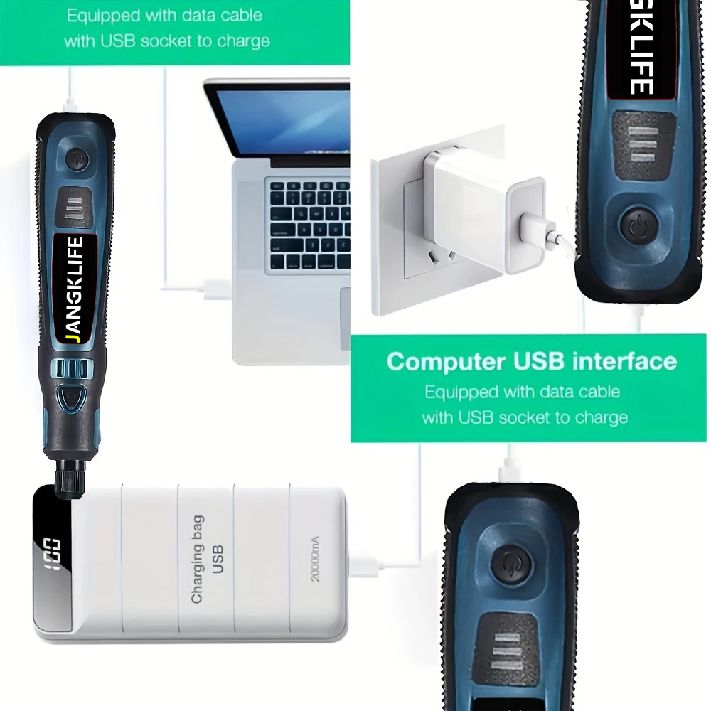 JANGKLIFE USB 무선 로타리 도구 키트 목공 조각 펜 DIY 쥬얼리 금속 유리 미니 무선 드릴