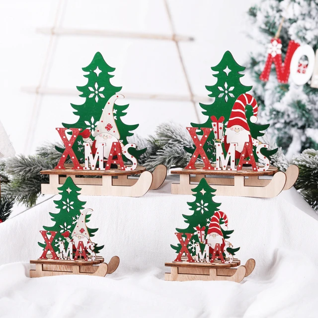 Accessoires de voiture de traîneau pour enfant, nouvelle décoration de noël  créative en bois, bricolage, cadeau