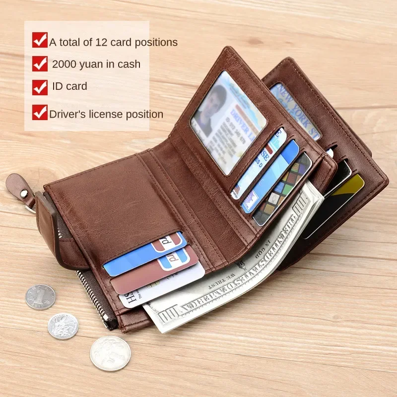 Fashion Men's Coin Purse Wallet RFID Blocking Man PU Leather Wallet Zipper Business Card Holder Money Bag Wallet for Male 3