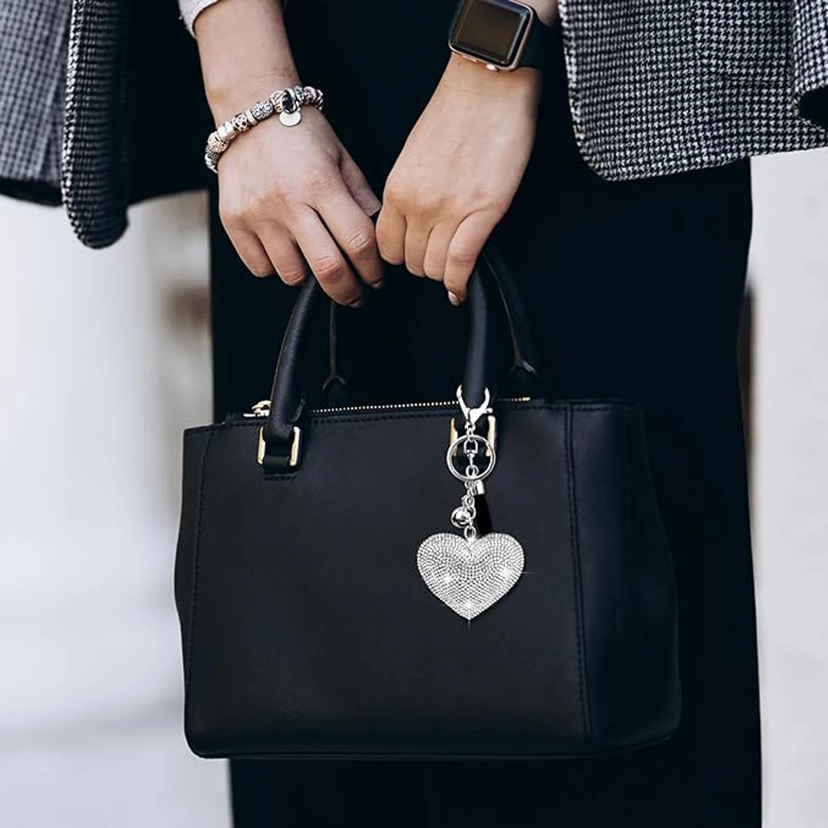 Rhinestone Heart Finger Keychain Bling Crystal Strap Pendant for Key Handbag Wallet Key Accessories Gift for Women