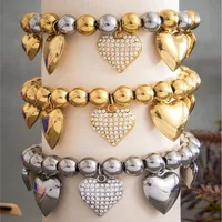 Stainless Steel 8mm Ball Chain Bracelet For Women 18k Gold Plated Waterproof Non Tarnish Beaded Bracelets Heart Charm Bracelet - Image 2