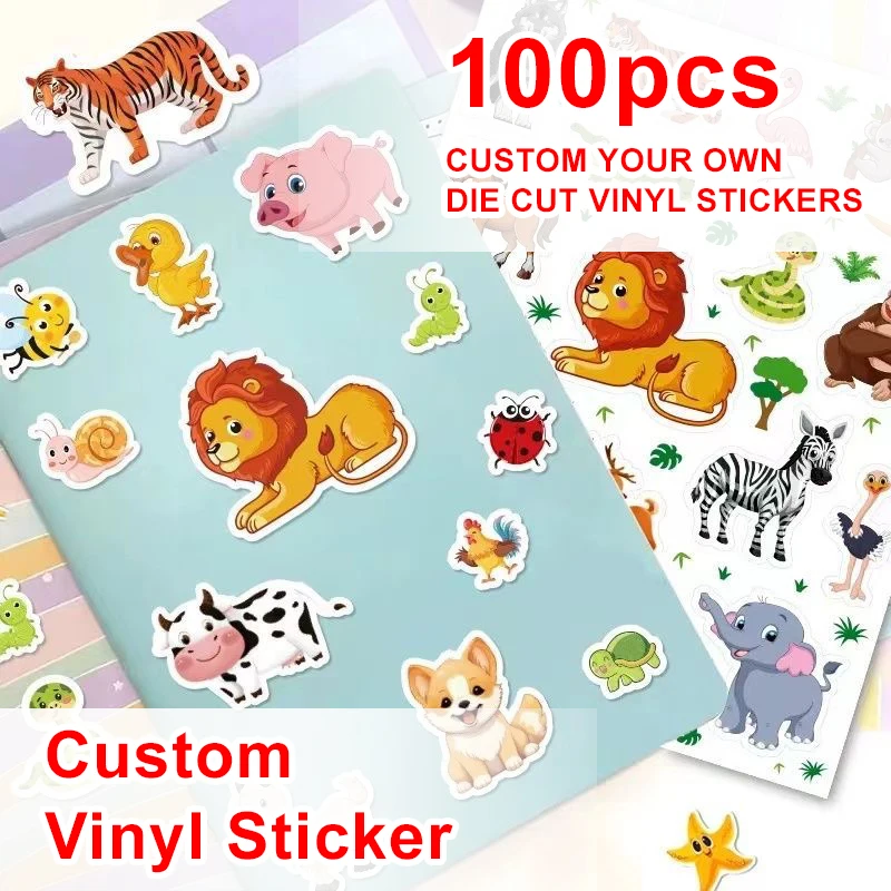 100pcs Custom Stickers PVC Waterproof Die Cut Vinyl Logo Design Brand ...