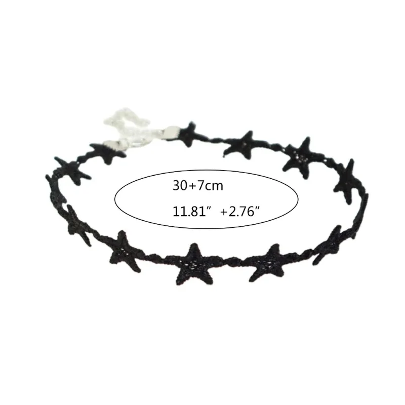 Gothic Victorian Star Choker Necklace Vintage Black Lace Clavicle Chain for Women Girls Trend Wedding Party Jewelry Gift