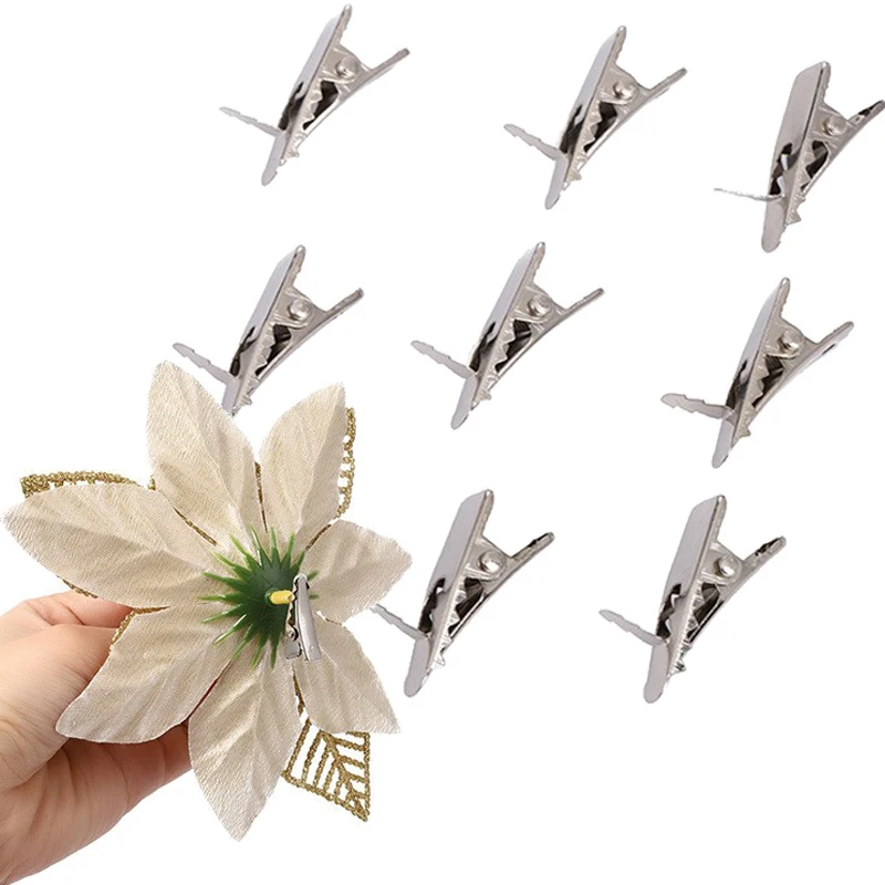Mini Metal Clips For Christmas Flowers Christmas Tree Flower Ornament Fixed Clip Xmas Noel Wreath/Garland Decorations 20/50Pcs