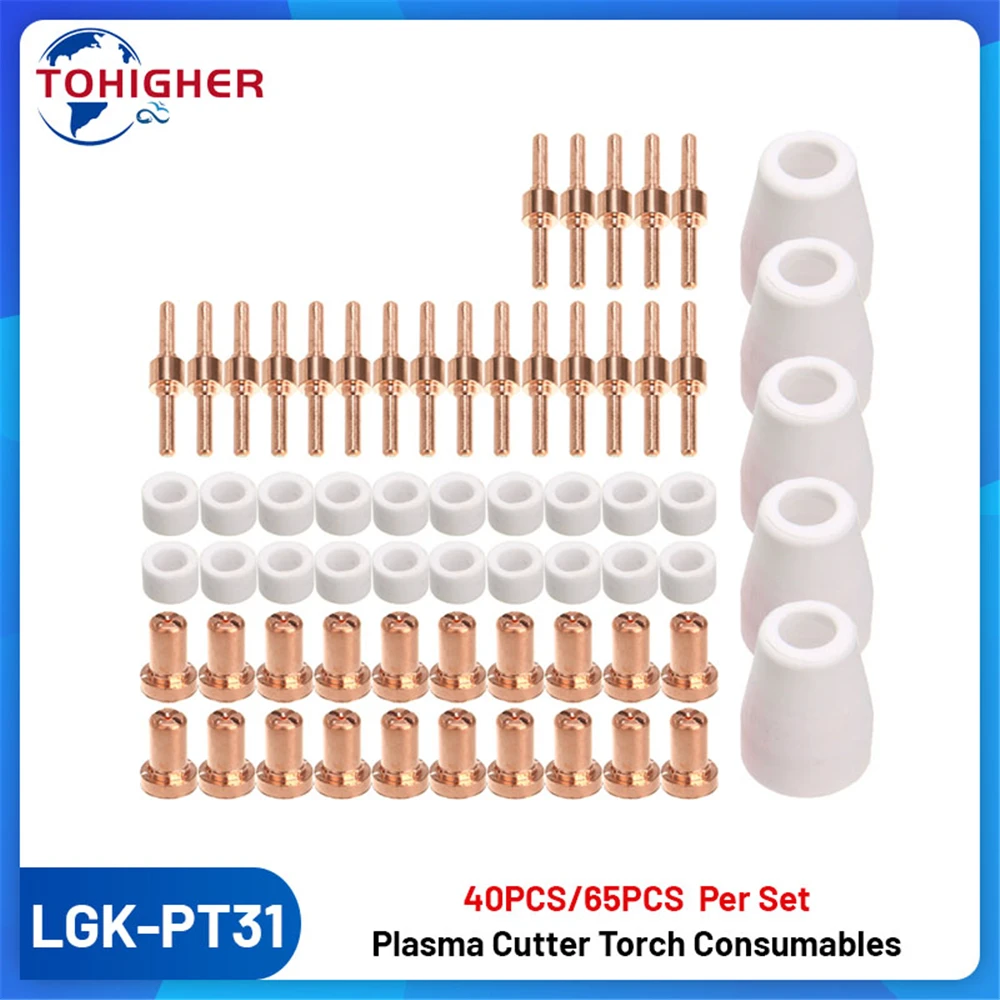 65PCS/40PCS Plasma Cutting Tips for LG40 PT31 CUT 30 40 50 Torch Consumables Welding Tools Plasma Cutter Tip Electrodes Nozzles