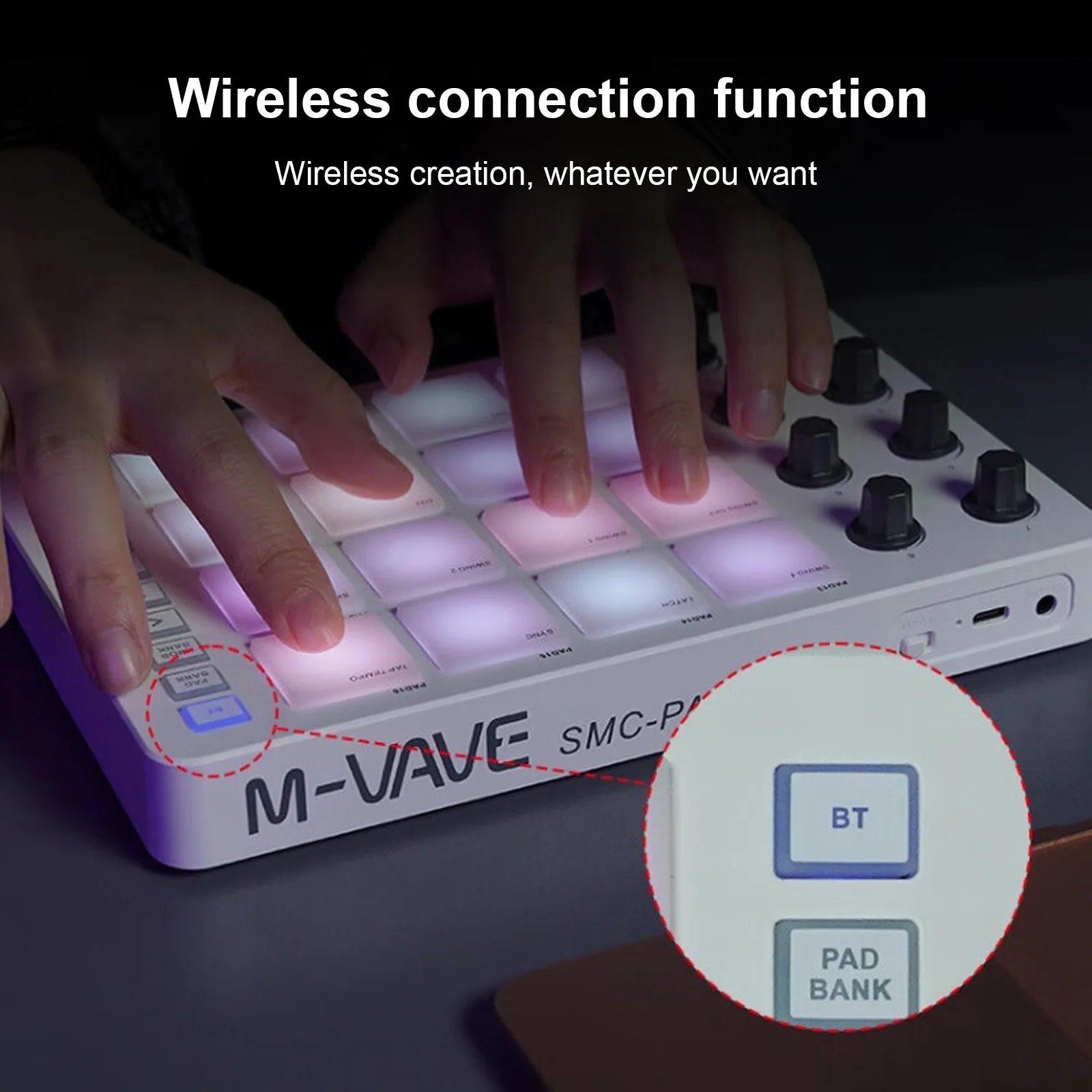 

MIDI Controller Strike Pad RGB Backlight MIDI Keyboard BT Connection Low Latency 3.5mm Output