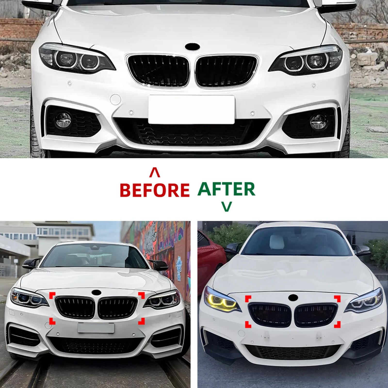 BMW 2 시리즈 F22 F23 2014-2019용 자동차 전면 키드니 그릴 상단 범퍼 후드 메쉬 그리드 (싱글/더블 라인 그릴)