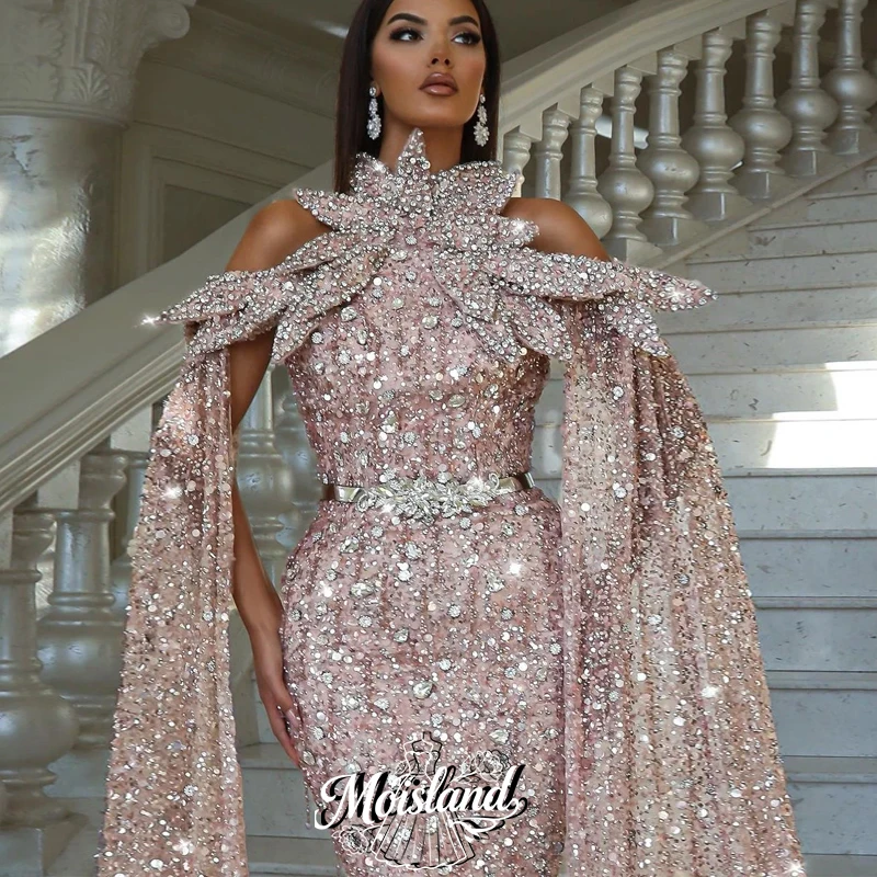  MOISLAND Customized Sexy Mermaid Prom Dresses Sparkly Sequined Evening Gowns Off The Shoulder Sweep Prom Dress Party Dresses 2