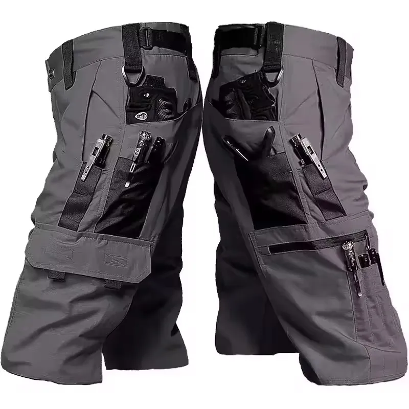 Men's Military Green Outdoor Camouflage Training Shorts with Multi-Pocket Design