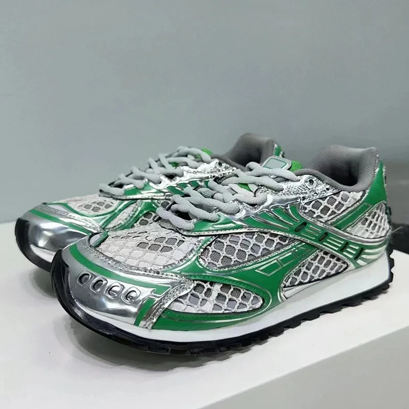 

Luxury Sneakers Women Lace Up Round Toe Flat Casual Shoes Patchwork Mesh Hollow Outs Running Shoes Outdoor Sports Shoes Men