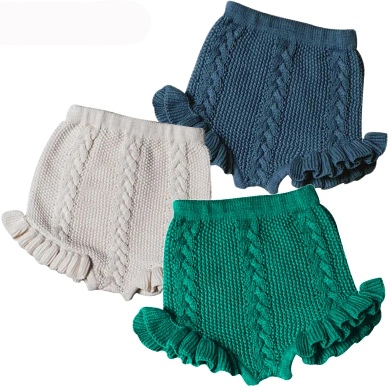 1-6Yrs Fashion Children Shorts Spring Autumn Cute Cartoon Lattice Flower Bud Pants Boys Girl Knitting Bloomers Three