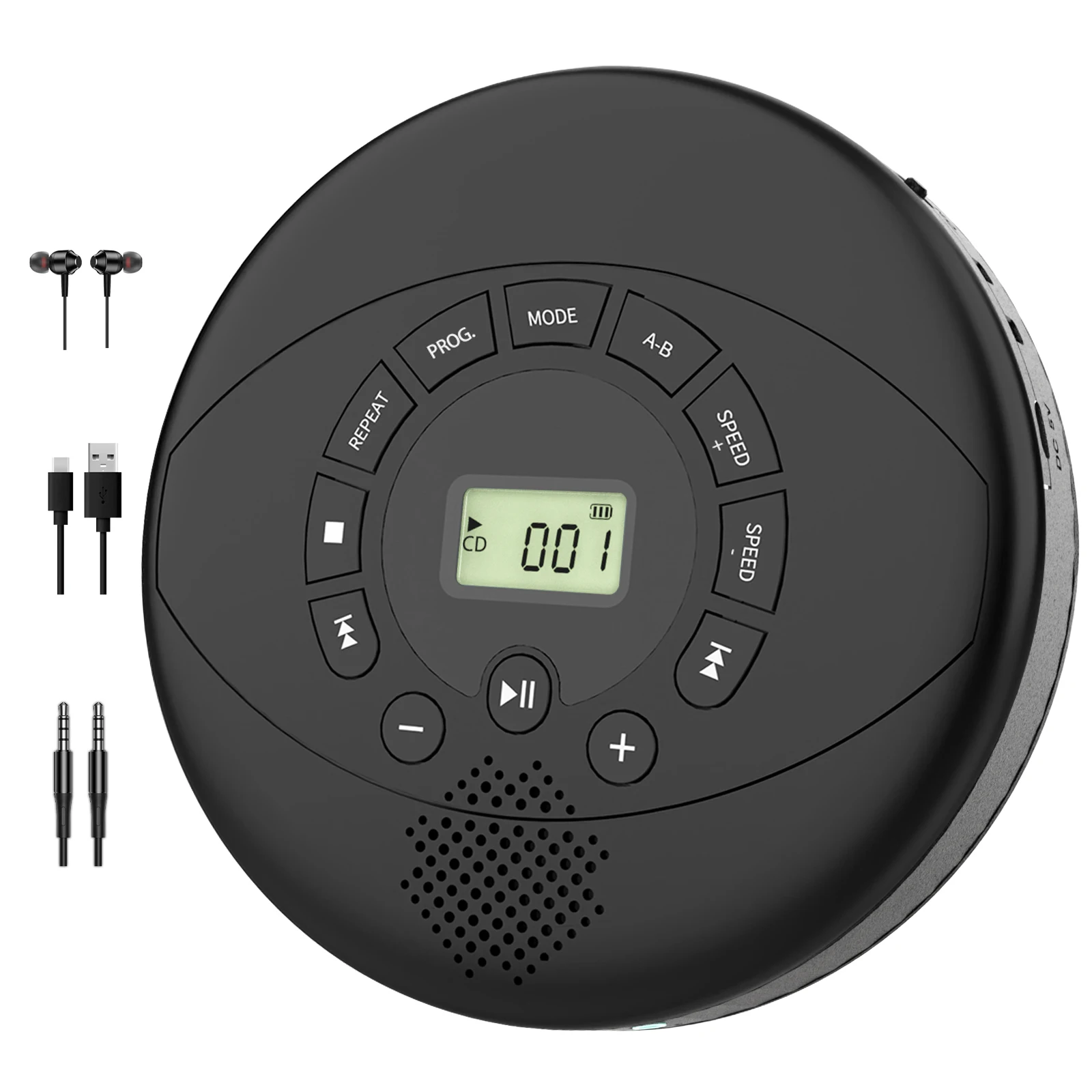 Kuephom 차량용 CD 플레이어 휴대용 디스크맨, USB MP3, 스피커 및 헤드폰, 충전식 워크맨 CD 플레이어