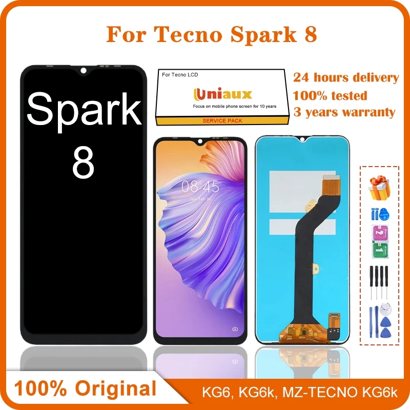 

6,52 "оригинальный для Tecno Spark 8 KG6 ЖК-дисплей кодирующий преобразователь сенсорного экрана в сборе новый для Tecno KG6k запасные части для ремонта