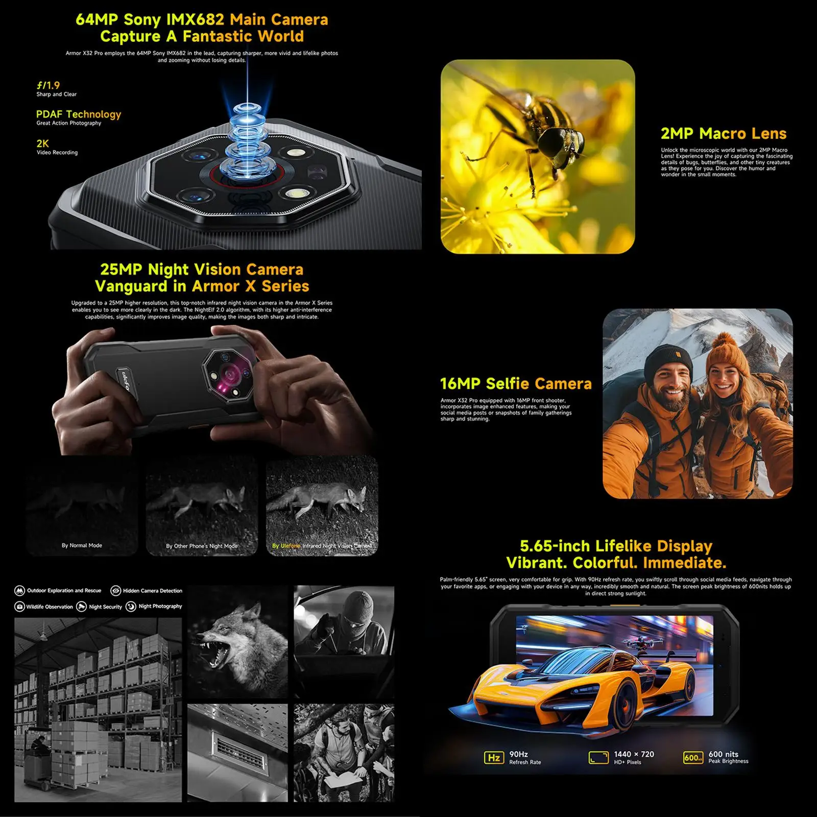 Ulefone Armor X32 Pro 5G Rugged Phone 8GB+256GB Android 14 MediaTek Dimensity 6300 Octa Core Night Vision 5.65” NFC Smartphone