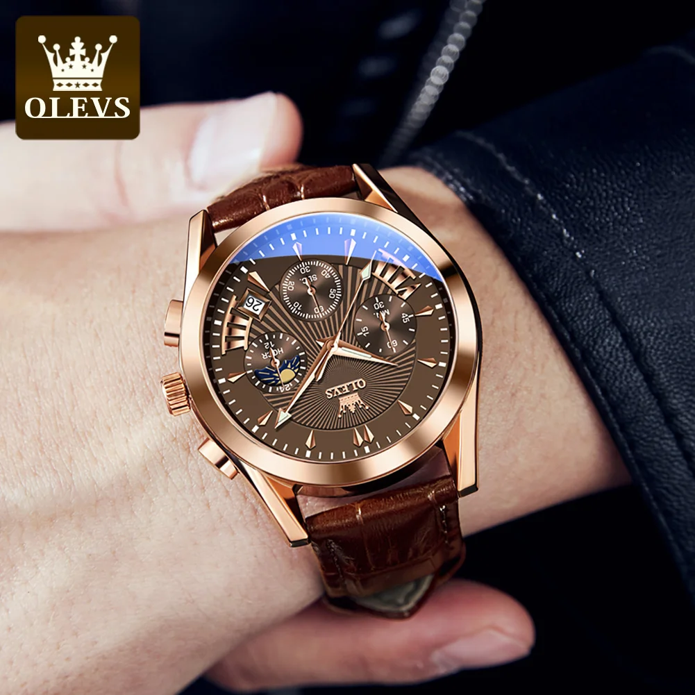 OLEVS Original Luxury Brand Men's Watches High Quality Waterproof Quartz Watch for Men Fashion Leather Strap Man Wristwatch 4