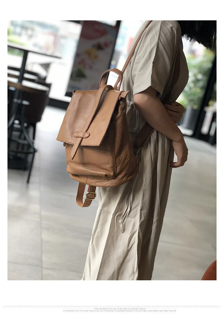 Natural Real Cowhide Women Backpack Vintage Genuine Leather Simple Small Bagpack Travel Soft Mini Cute Bookbags For Girls