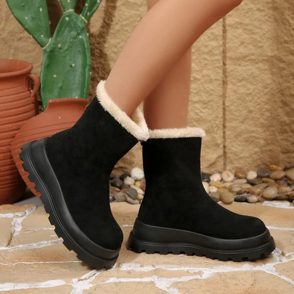 2025 new Winter Plush Women Short Boots Fashion Platform Thick Heel Ankle Booties Autumn Winter Keep Warm Shoes
