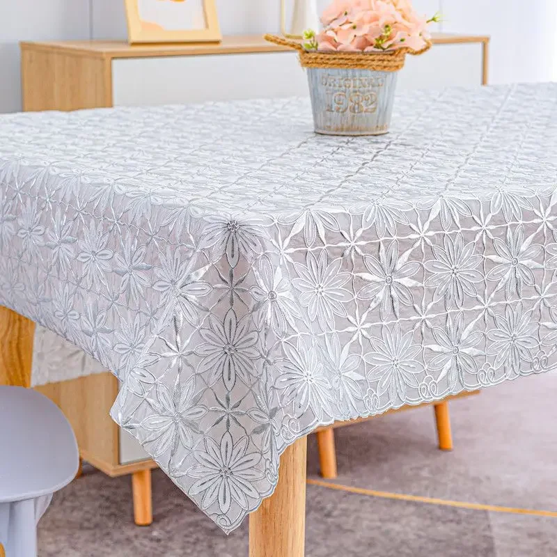 

Silver Plastic PVC Fabric Table Cloth Waterproof Scald Resistant Oil Resistant Coffee Table Mat Gilded Household Tablecloth