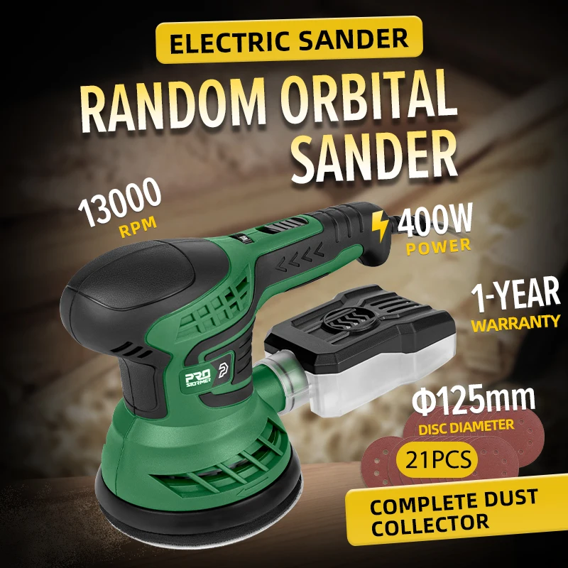 PROSTORMER 400W Electric Sander Machine with 7-Speed Transmission 125mm Sanding Pad Dust Collector And 21pcs Sandpapers Set 2