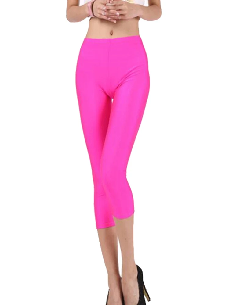 LJCUIYAO Women Solid Color Fluorescent Shiny Pant Leggings Spandex